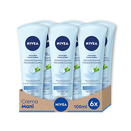 Nivea Crema Manos Hidratante Express con minerales marinos – 6 Paquetes de 100 ml – Total: 600 ml