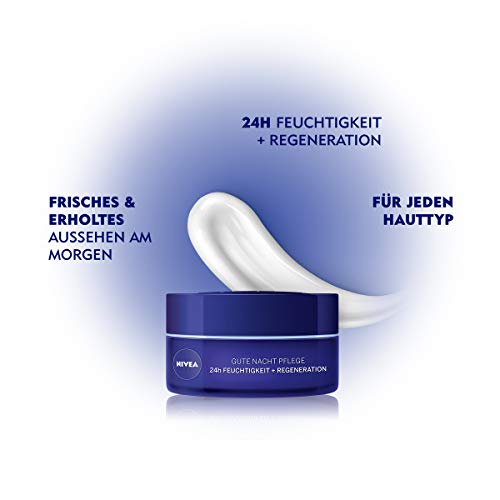 Nivea - Cuidado nocturno de 24 horas de humedad y regeneración para cualquier piel, 50 ml