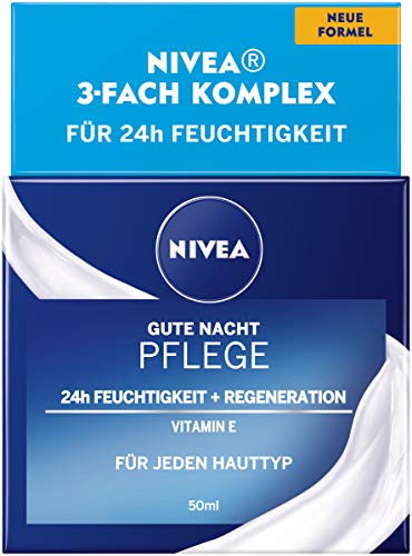 Nivea - Cuidado nocturno de 24 horas de humedad y regeneración para cualquier piel, 50 ml