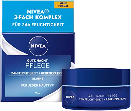 Nivea - Cuidado nocturno de 24 horas de humedad y regeneración para cualquier piel, 50 ml