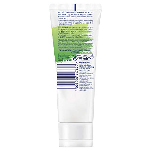 NIVEA Daily Essentials - Máscara de desintoxicación urbana de 1 minuto + Purify (75 ml), máscara facial purificadora de arcilla blanca con extracto de magnolia, máscara facial exfoliante