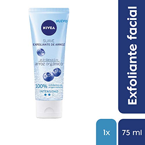 NIVEA Exfoliante de Arroz Suave, exfoliante facial para una piel purificada, gel exfoliante con arroz y arándanos orgánicos para una limpieza facial suave - 1 x 75 ml