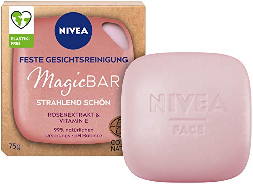 Nivea MagicBar Limpiador facial sólido, radiante, agradable (75 g), limpiador facial para piel radiante, cosmética natural certificada con extracto de rosa y vitamina E