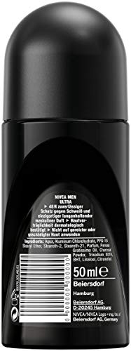 NIVEA MEN Desodorante Ultra Energetic en roll-on (50 ml), antitranspirante que protege contra la humedad de las axilas, desodorante con 48 h de protección y aroma masculino.