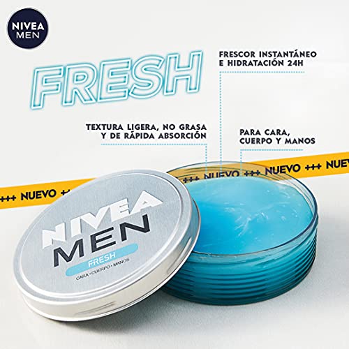 NIVEA MEN Fresh (1 x 75 ml), gel hidratante facial y corporal con menta acuática 100% natural, gel refrescante, ligero y no graso de rápida absorción