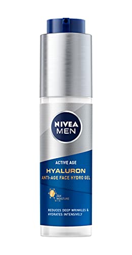 NIVEA MEN Hyaluron Gel Facial Hidratante Antiedad (1 x 50 ml), gel reafirmante que reduce las arrugas, gel para hombre con ácido hialurónico