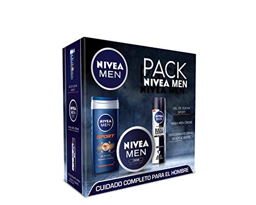 NIVEA Men Pack Creme, Caja de Regalo com Gel de Hombre para Ducha (1 x 250 ml), Crema Hidratante Multiusos (1 X 50 ml) y Desodorante Invisible (1 X 200 ml), Estándar