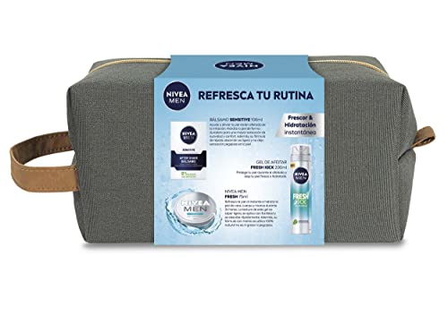 NIVEA MEN Pack Frescor & Hidratación Instantánea, set para hombre con crema gel facial (1 x 75 ml), gel de afeitar (1 x 200 ml) y bálsamo after shave (1 x 100 ml)