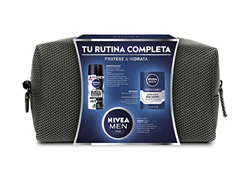 NIVEA MEN Pack Protege & Hidrata Neceser, set de regalo para hombre con crema hidratante (1 x 150 ml), bálsamo after shave (1 x 100 ml) y desodorante (1 x 100 ml)