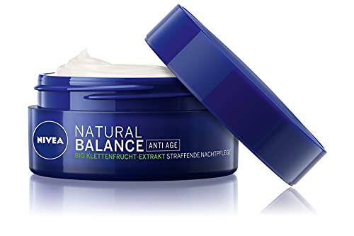 NIVEA Natural Balance - Crema hidratante de noche reafirmante (50 ml), extracto de raíz de bardana orgánica, crema de noche antiedad que mitiga las arrugas y las líneas visibles durante la noche