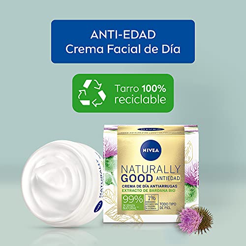 NIVEA Naturally Good Crema De Día Antiarrugas ( X 50 Ml), Crema Reafirmante Con Ingredientes Naturales, Crema Antiedad Para Todo Tipo De Piel, Estándar, Vanilla