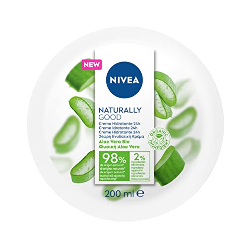 NIVEA Naturally Good Crema Hidratante Corporal 24h Aloe Vera BIO (1 x 200 ml), crema para cara, cuerpo y manos con un 98% de ingredientes de origen natural