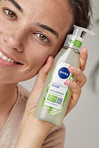 NIVEA Naturally Good Gel Limpiador con Aloe Vera Bio (1 x 140 ml), desmaquillante facial con 99% de ingredientes naturales, gel refrescante e hidratante