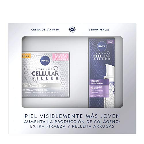 NIVEA Pack Hyaluron Cellular Filler Antiedad y Extra Firmeza, caja de regalo con crema antiedad de día (1 x 50 ml) y sérum facial antiarrugas (1 x 30 ml)