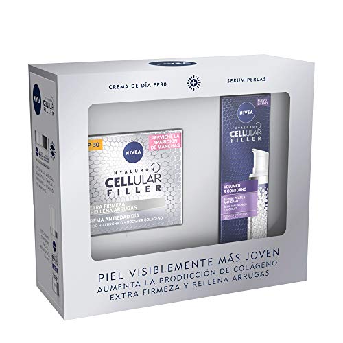 NIVEA Pack Hyaluron Cellular Filler Antiedad y Extra Firmeza, caja de regalo con crema antiedad de día (1 x 50 ml) y sérum facial antiarrugas (1 x 30 ml)