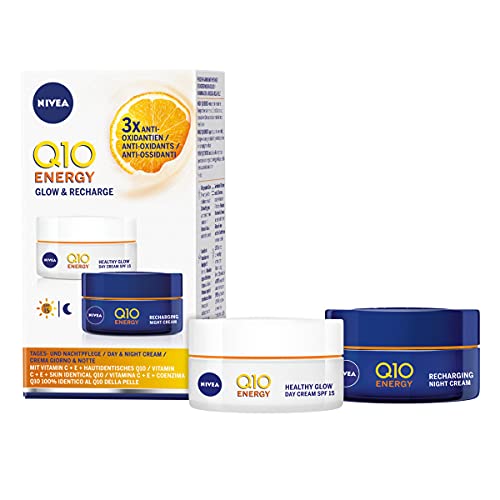 NIVEA Q10 Energy Duo Pack, contiene 1 noche de recarga de energía Q10, 1 día de brillo saludable Q10, paquete de crema hidratante, crema facial multipaquete, crema facial para mujeres