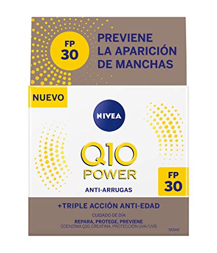 NIVEA Q10 Power Antiarrugas Cuidado de Día Triple Defensa FP30 (1 x 50 ml), crema hidratante antiarrugas, crema facial con protector solar 30, crema de día