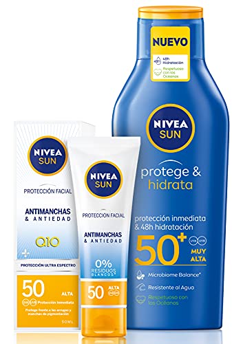 NIVEA SUN Protege & Hidrata Leche Solar FP50+ (1 x 400 ml) + Protección Facial UV Anti-Edad & Anti-Manchas FP50