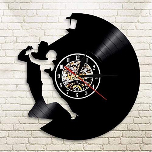 NL Reloj de Pared Reloj de Pared de Vinilo Vintage International Standard Dance 3D Retroiluminación Noche Relojes de luz de luz de Vinilo Decorativo DIY Reloj Reloj-7 Luces de Color