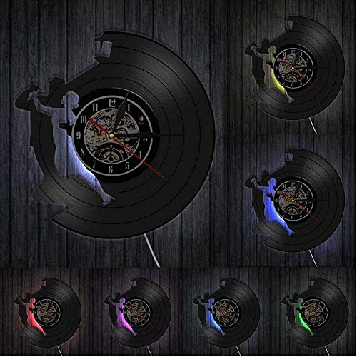 NL Reloj de Pared Reloj de Pared de Vinilo Vintage International Standard Dance 3D Retroiluminación Noche Relojes de luz de luz de Vinilo Decorativo DIY Reloj Reloj-7 Luces de Color