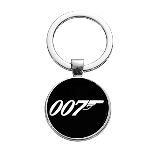 Nuevo James Bond 007 llavero clásico película de acción negro blanco 007 patrón cúpula de cristal llavero llavero bonito regalo para los fans
