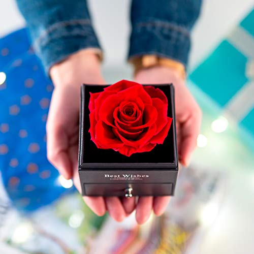 Nuptio Rosa Roja Preservada para Siempre para Novia, Flor Rosa Real Eterna, Regalo Cumpleaños Aniversario Boda Ella, Flor Fresca Infinita con Caja Regalo Joyería para el Día San Valentín, Día La Madre