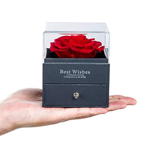 Nuptio Rosa Roja Preservada para Siempre para Novia, Flor Rosa Real Eterna, Regalo Cumpleaños Aniversario Boda Ella, Flor Fresca Infinita con Caja Regalo Joyería para el Día San Valentín, Día La Madre