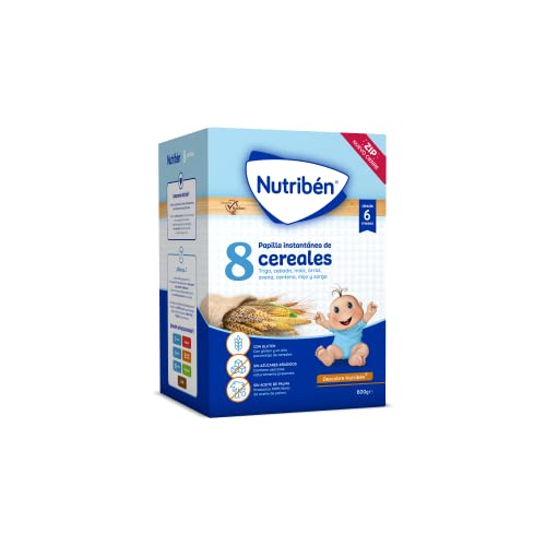 Nutribén Papilla 8 Cereales, Sin aceite de Palma ni azucares añadidos - Alimento Para bebés- Desde Los 6 Meses- Pack De 6 unidades x 600 g