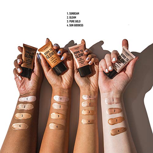 NYX Professional Makeup Iluminador líquido Born to Glow Liquid Illuminator, Maquillaje fluido con brillo, Iluminador, Base de maquillaje, Fórmula vegana, Tono: Gleam