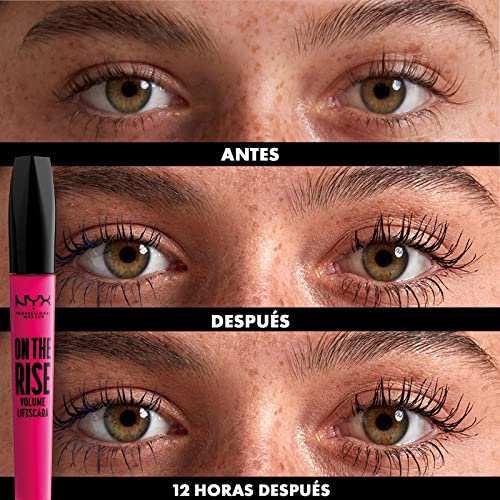 NYX Professional Makeup Máscara de pestañas On The Rise Volume Liftscara, Volumen instantáneo, Aplicador de elastómero, 10 ml, Color: Negro Mate