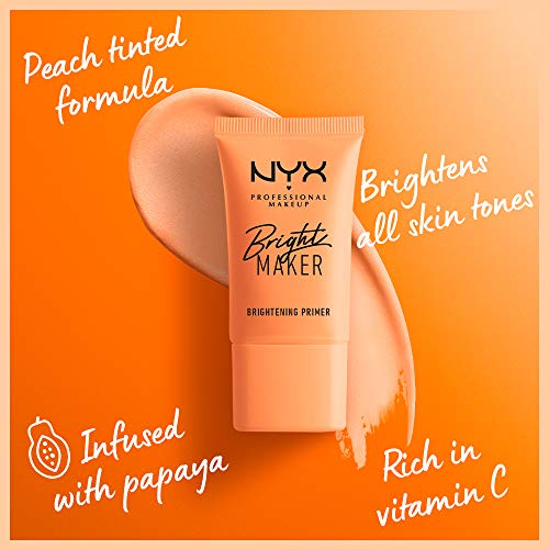 NYX PROFESSIONAL MAKEUP Prebase de Maquillaje Iluminadora Bright Maker Primer, con Extracto de Papaya e Hidratante, con Mica para Un Acabado Satinado, Fórmula Vegana, 20 Mililitros