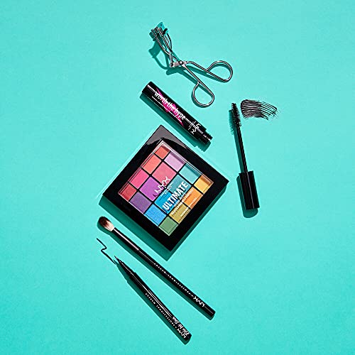 NYX Professional Makeup Set de Maquillaje para Ojos, Paleta de Sombras Ultimate Shadow Brights, Blending Brush, Eyeliner Epic Ink, Rizador de Pestañas Eyelash Curler, Máscara Worth the Hype