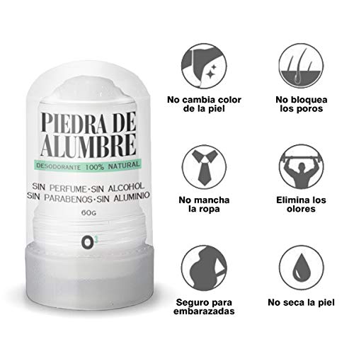 O³ Piedra de Alumbre Desodorante - 3 Unidades de 60g -100% Natural - Sin Aluminio - sin Parabenos - Desodorante Natural Hombre y Mujer