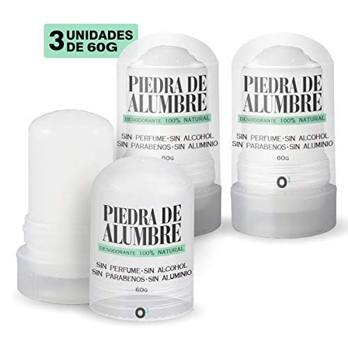 O³ Piedra de Alumbre Desodorante - 3 Unidades de 60g -100% Natural - Sin Aluminio - sin Parabenos - Desodorante Natural Hombre y Mujer