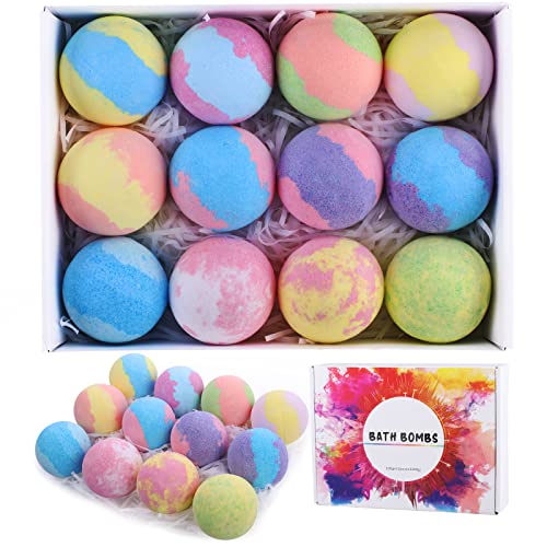 OBOVO Bombas Baño, 12 Piezas x 100g Bombas de Baño con Aceites Esenciales, Regalo de Día de San Valentín, Día de la Madre, Cumpleaños, Navidad para Mujeres Madre Novia Niñas