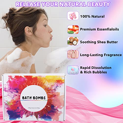 OBOVO Bombas Baño, 12 Piezas x 100g Bombas de Baño con Aceites Esenciales, Regalo de Día de San Valentín, Día de la Madre, Cumpleaños, Navidad para Mujeres Madre Novia Niñas