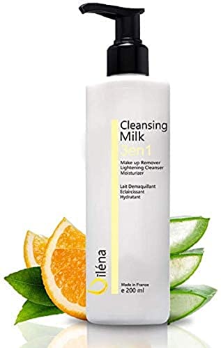 Oïléna Leche Facial Desmaquillante con Vitamina E y Aloe Vera 3en1 Limpiador de Poros Antimanchas Hidratante Waterproof Contorno de Ojos Corrector Ojeras Elimina el maquillaje y las manchas 200 ml