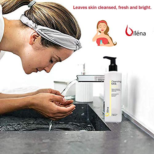 Oïléna Leche Facial Desmaquillante con Vitamina E y Aloe Vera 3en1 Limpiador de Poros Antimanchas Hidratante Waterproof Contorno de Ojos Corrector Ojeras Elimina el maquillaje y las manchas 200 ml