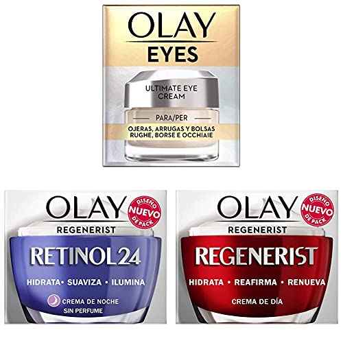 Olay Eyes Ultimate Eye Cream para Ojeras, Arrugas y Bolsas + Crema Hidratante De Noche Con Retinol + Crema Facial De Día, Fórmula Con Vitamina B3 Y Niacinamida, 24 H De Hidratación