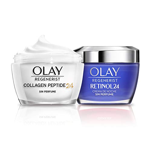 Olay Regenerist Retinol 24 Crema Hidratante de Noche con Retinol y Olay Regenerist Collagen Peptide24 Crema De Día Sin Perfume, Pack x 2 Uds, Piel Fuerte Y Luminosa En 14 Días, 100 ml