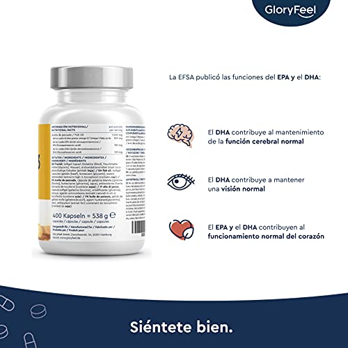 Omega 3 Aceite de Pescado - 400 Cápsulas de Omega 3 en forma de triglicéridos (Suministro para 14 meses) - 1000mg por Cápsula - Con ácidos grasos Omega 3 EPA y DHA