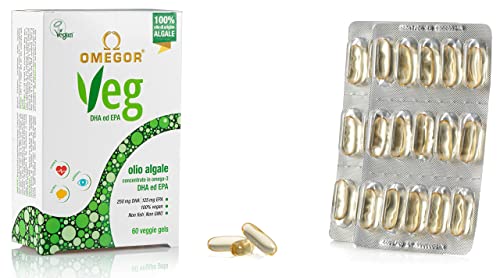OMEGOR® VEG - Aceite algal Omega 3 Vegan | El único certificado IFOS | 250 mg de DHA y 125 mg de EPA por cápsula | Forma TG | 60 cápsulas, suministro 2 meses | 100% VEGAN