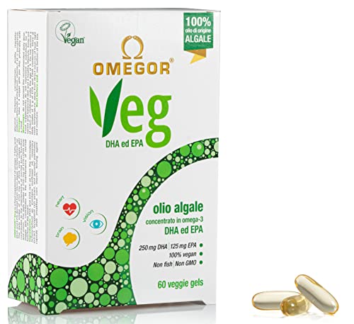 OMEGOR® VEG - Aceite algal Omega 3 Vegan | El único certificado IFOS | 250 mg de DHA y 125 mg de EPA por cápsula | Forma TG | 60 cápsulas, suministro 2 meses | 100% VEGAN