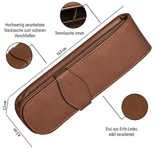 Online - Funda de piel para 2 bolígrafos, color marrón