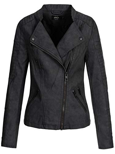 Only Onlava Faux Leather Biker Otw Noos Chaqueta, Negro (Black), 38 para Mujer