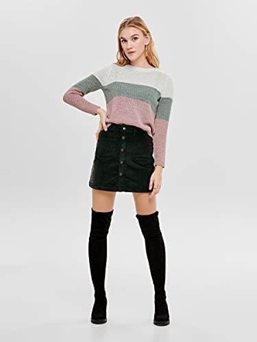 Only Onlgeena L/s Block Pullover Knt Noos suéter, Multicolor (Cloud Dancer Stripes: W. Chinois Green/Rose), 42 (Talla del Fabricante: Large) para Mujer