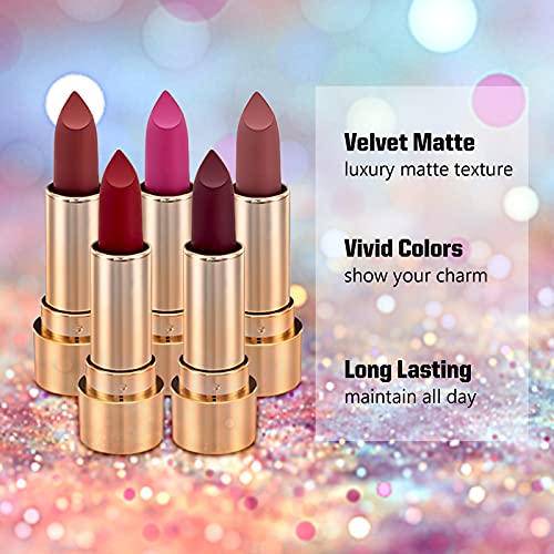 ONLYOILY 5PCS Mate Pintalabios 24H Permanente, Lápiz Labial de Larga Duración Hidratante Impermeable, Voluminizador Labios, Maquillaje Profesional Labial permanente Juego de Pintalabios