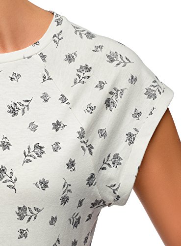 oodji Ultra Mujer Camiseta Estampada de Algodón, Blanco, ES 44 / XL