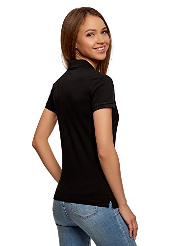 oodji Ultra Mujer Polo Básico de Tejido Piqué, Negro, ES 40 / M