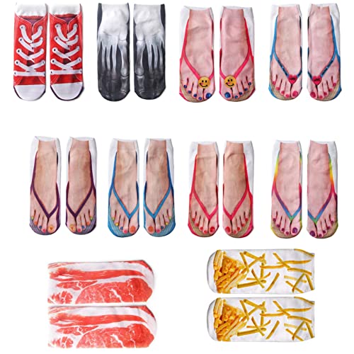 Opfree 3D Flip Flop Print Socks,Manicure Print Socks,Casual Personalized Flip Flop Socks,for Men and Women (10)